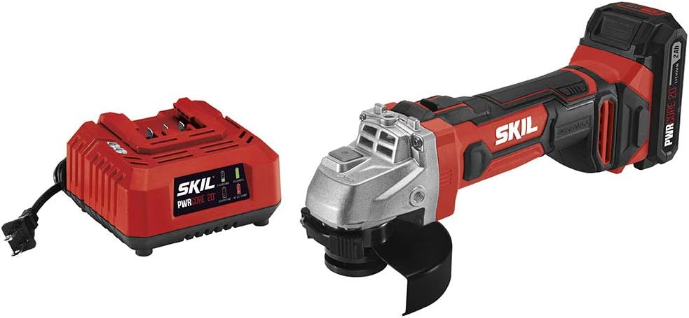 SKIL PWR CORE 20 Brushless 20V 4-1/2 Angle Grinder, Included 5.0Ah Battery, PWRJump Charger and PWRAssist USB Adapter - AG2907-1A