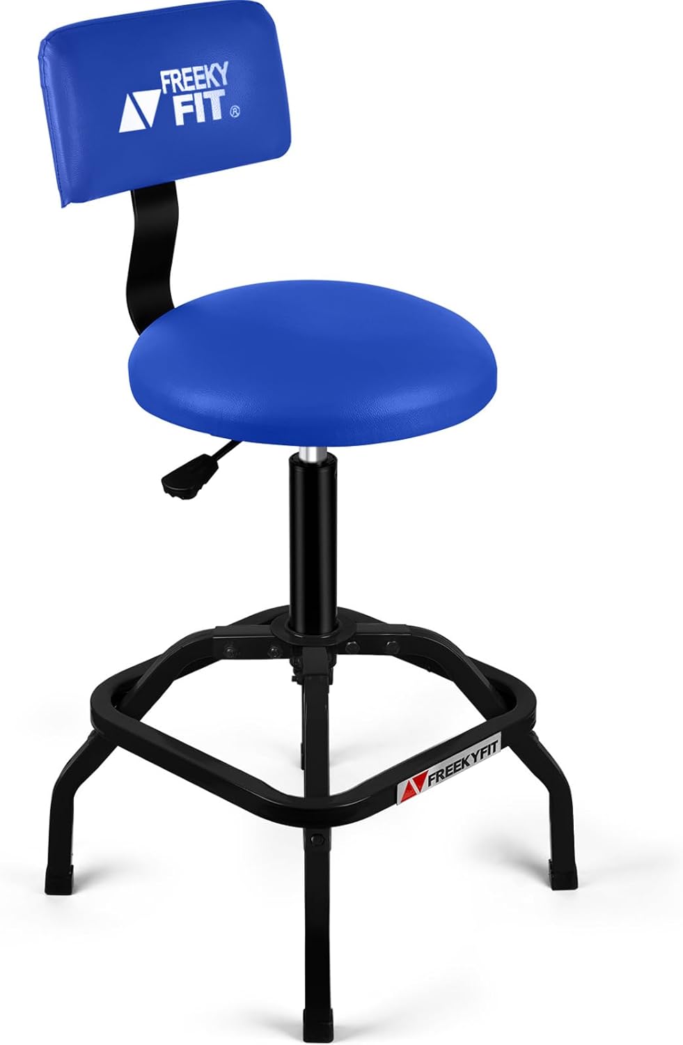 Shop Stool with Backrest, Mechanic Garage Stool for Workshop, Adjustable Shop Stools Chair, Padded Workbench Stools for Men Women, 300 LBS Capacity, 360° Swivel PVC Seat, Heavy Duty, Black