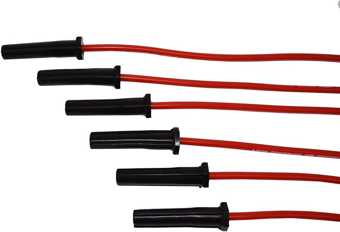 A-Team Performance 6-Cylinder Silicone Spark Plug Wire Set - 8.0mm Red Two-Layer Silicone Coating - Low-Resistance Ignition Wires - Compatible with GMC & Chevy 230, 250, 292 & 350