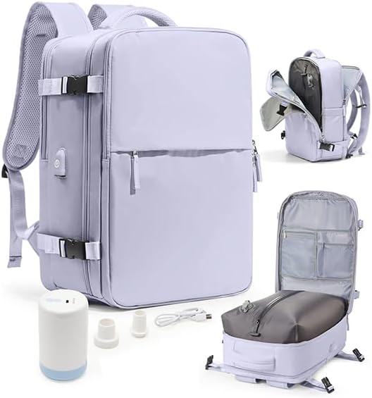 Vacuum Seal Travel Backpack with Air Pump Compression Vacpack Waterproof Carry On Backpack for Travel Women men with Vacuum System Laptop Airlines Approved Daypack Space Saver Bags Black