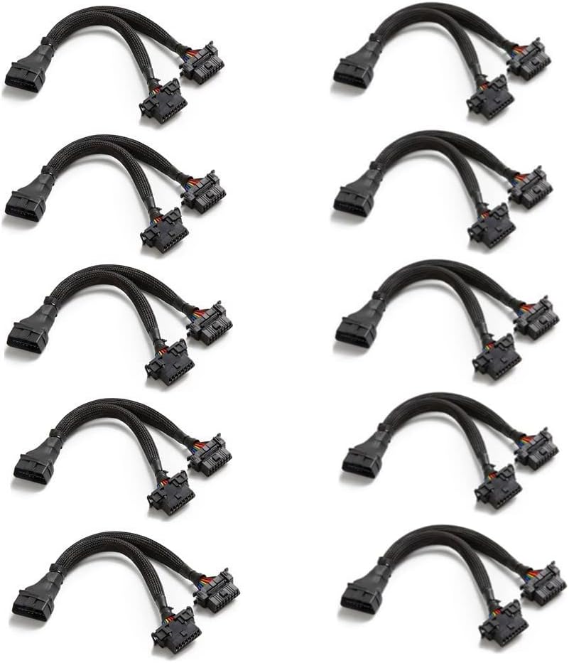 bbfly-B6 OBD II OBD2 16 Pin Splitter Extension 1x Male and 2X Female Extension Cable Adapter (1FT/30CM) (5 Pack)