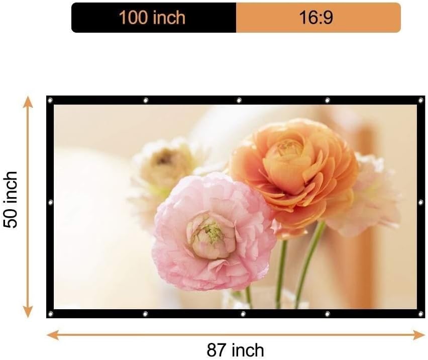 100 Inch 16:9 Foldable Projector Screen, Matt White Polyester Front/Rear Projection Screen for Home Theater, Easy Install, Portable