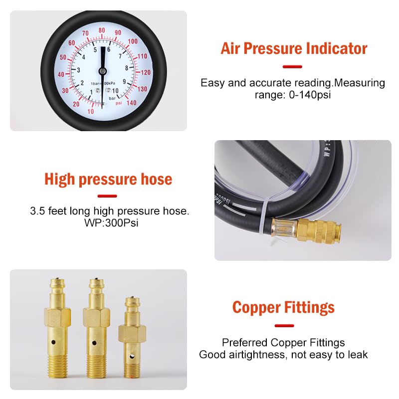 0-140PSIFuel Injection Pressure Tester Kit, Pro Fuel Pressure Tester Kit, Car Truck Motorcycle Diagnostic Tool