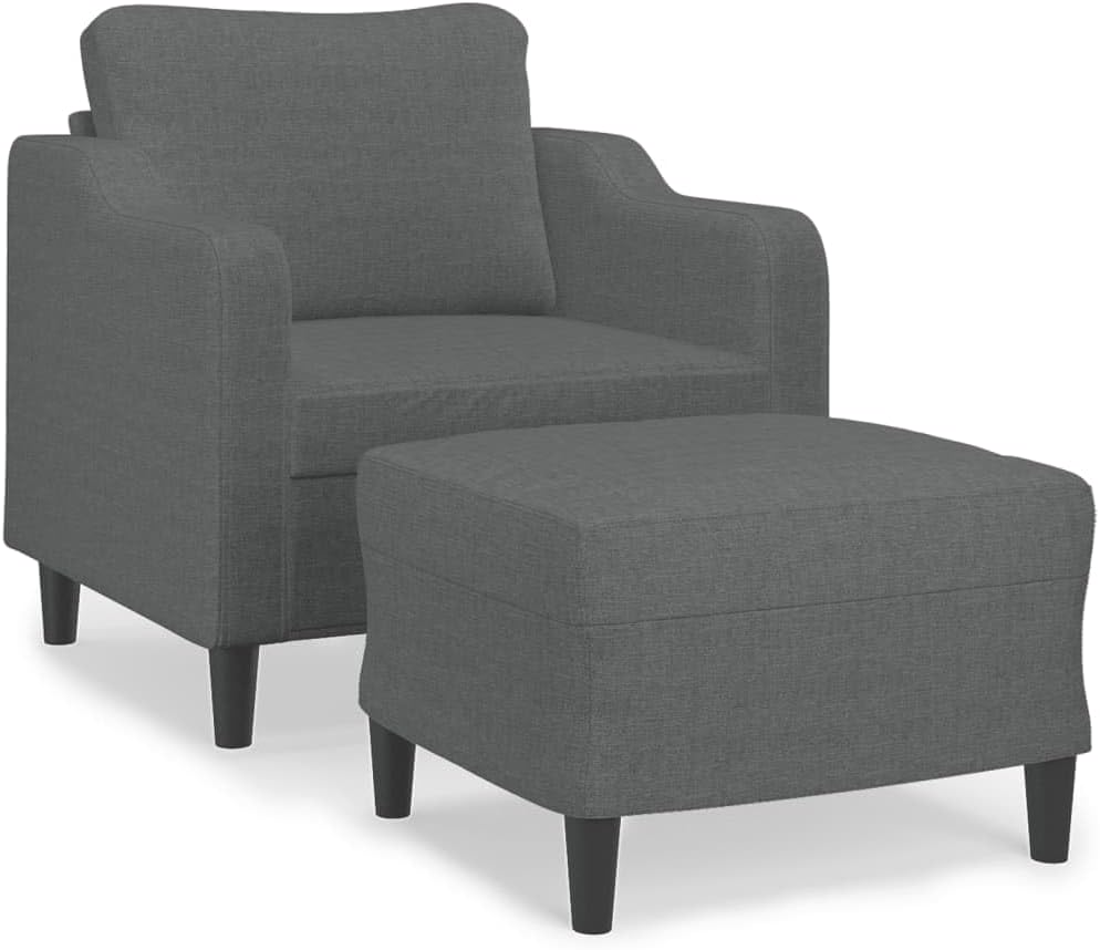 vidaXL Dark Gray Sofa Chair and Footstool Set – 100% Polyester Fabric Lounger – Lounge, Bedroom, Living Room Seating – Modern Design - Easy Assembly