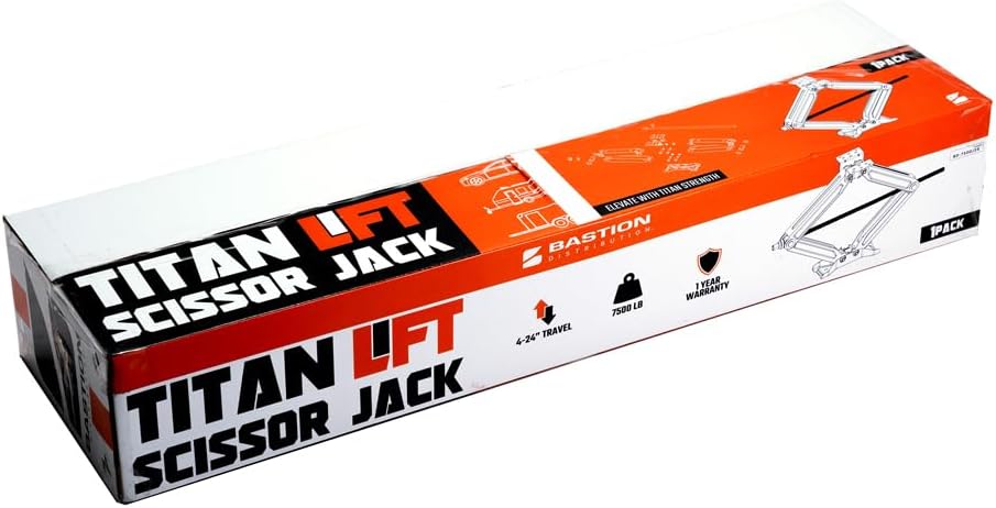 Bastion Distribution 24" Titan Lift Scissor Jack with Crank Handle | 7500lbs Capacity | Adjustable Height 4"-24" | Heavy-Duty Stabilizer for RVs, Trailers, and Campers | BD-7500MSJ24