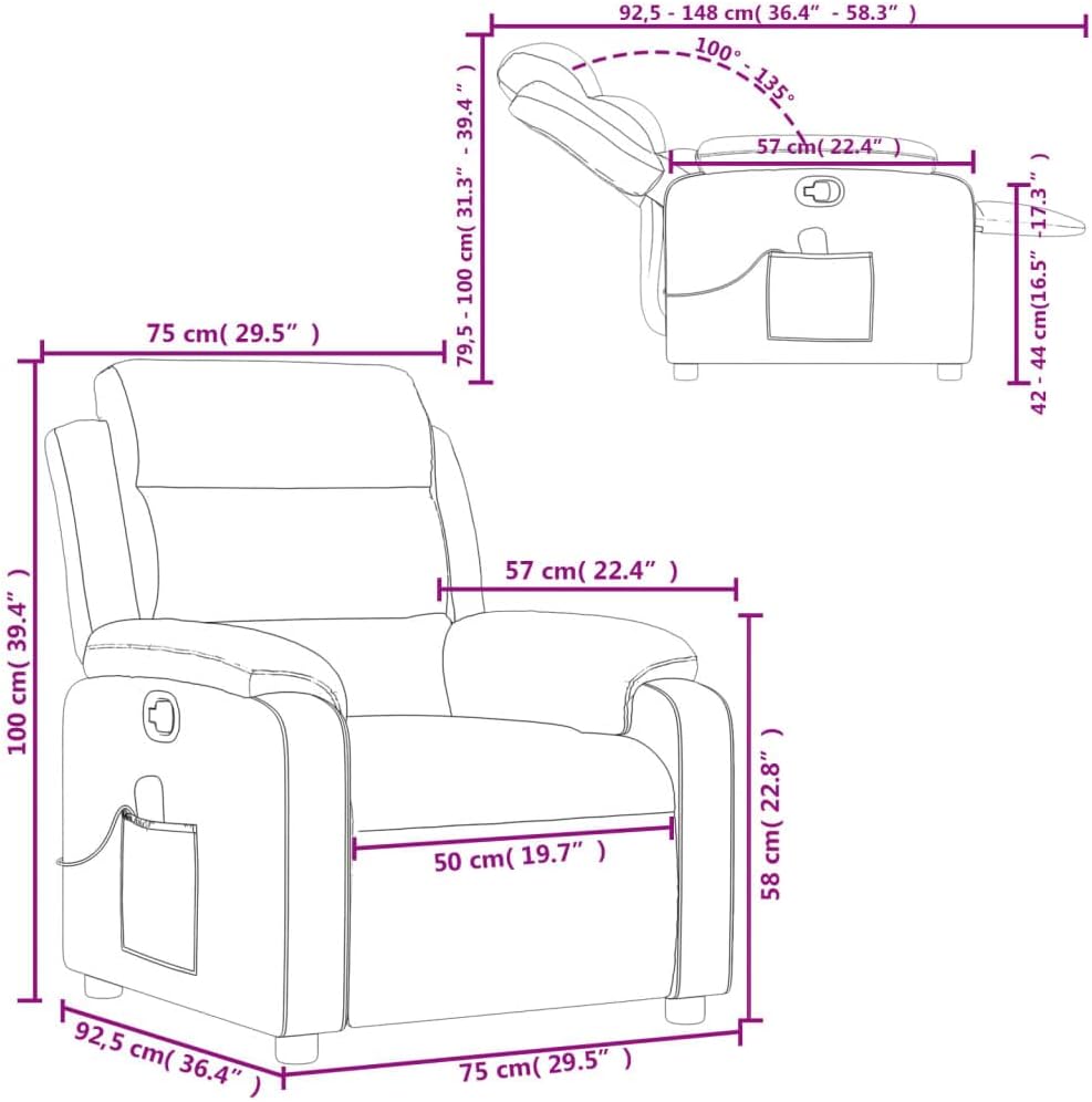 vidaXL Light Gray Velvet Recliner Chair - Manual Massage Lounger with Side Pocket for Living Room, Bedroom, Lounge