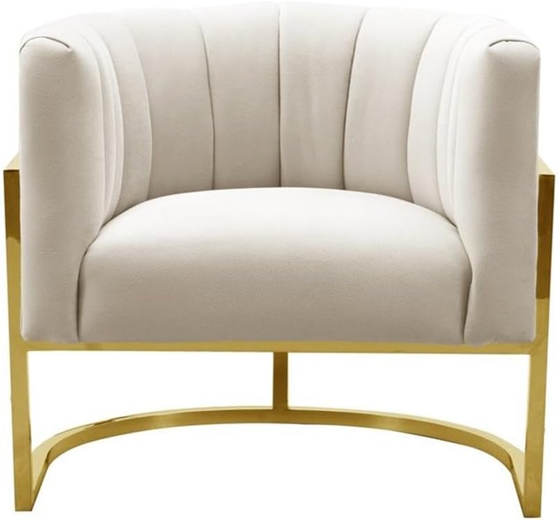 TOV Furniture The Magnolia Collection Modern Living Room Accent Chair, Textured Cream & Gold