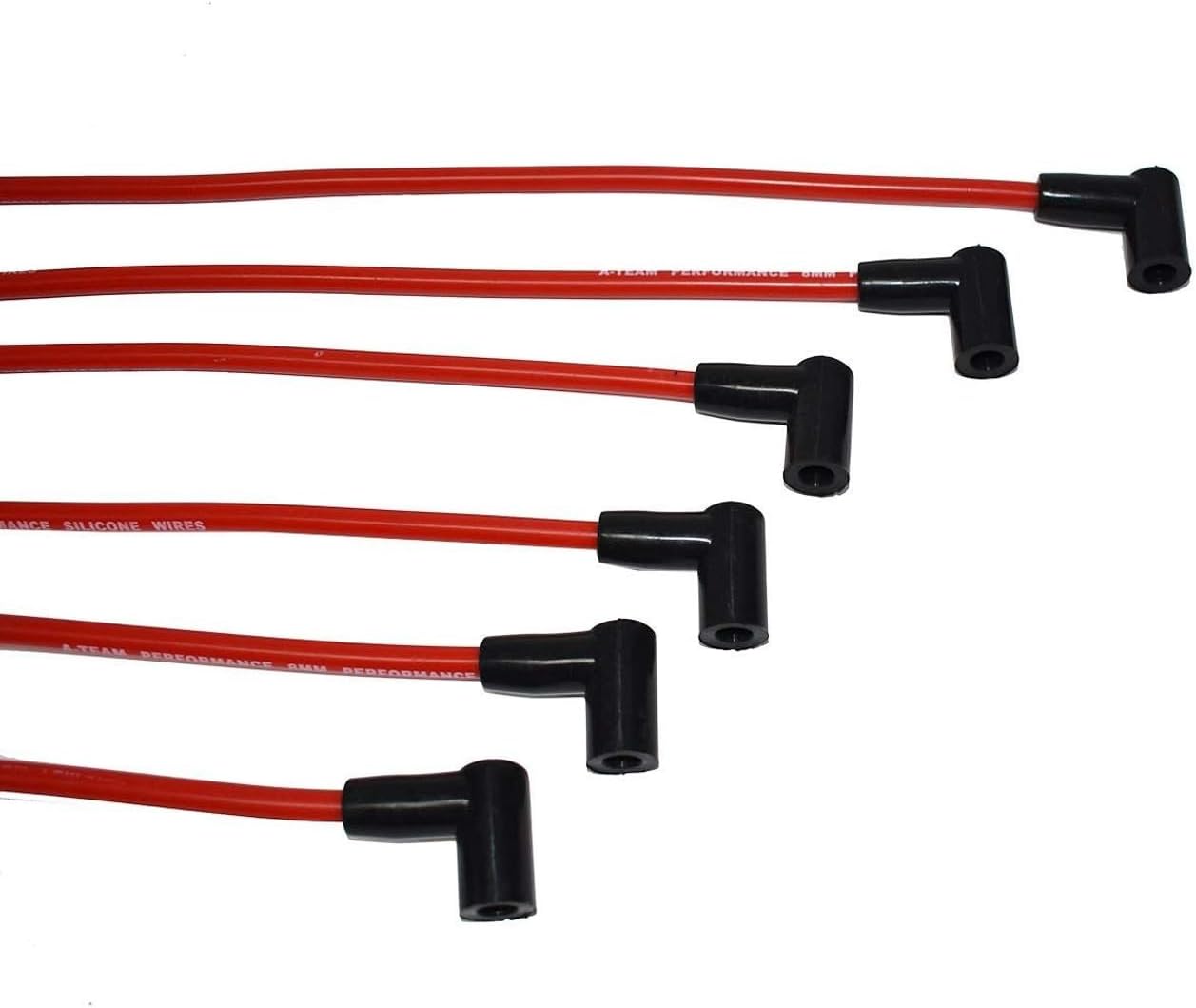 A-Team Performance 6-Cylinder Silicone Spark Plug Wire Set - 8.0mm Red Two-Layer Silicone Coating - Low-Resistance Ignition Wires - Compatible with GMC & Chevy 230, 250, 292 & 350