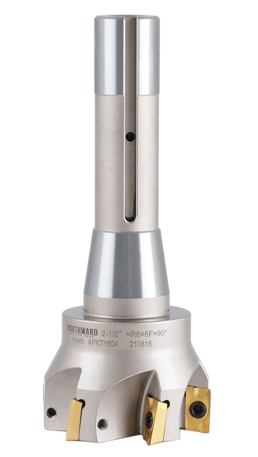 Accusize Industrial Tools 3 inch Cutting Diameter x 6-1/4'' Oal 90 Degree R8 Shank Indexable End Mill with 6 Apkt1604 Carbide Inserts, 0028-6908