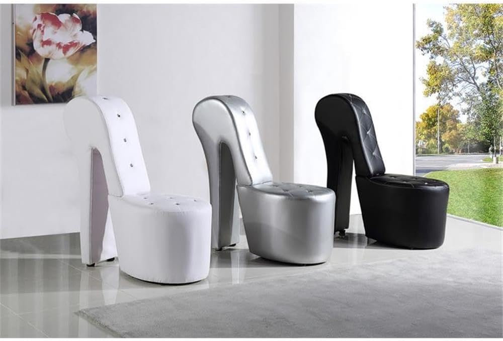 Tristam 40" Modern Glam High Heel Lounge Chair, Armless Chair with Upholstered Crystal-Like Buttons and Diamond Stitching, Comfortable Indoor Seating for Bedroom, Living Room (Faux Leather, Black)