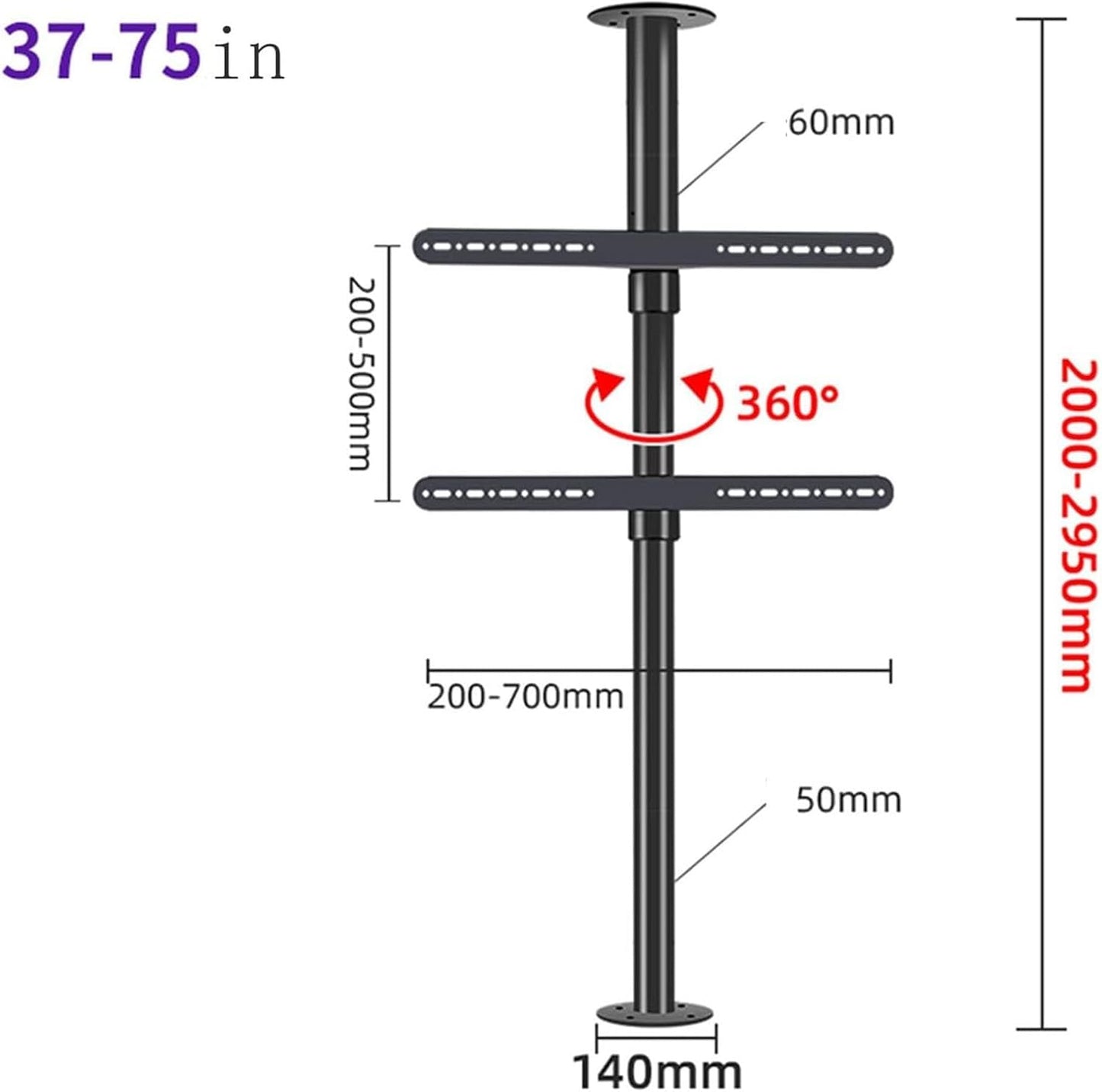 360° Rotating TV Wall Mount Adjustable Ceiling TV Stand for 32 75 Inch LED Screens Partition Rack with Swivel Base Ideal for Home Entertainment and Space Saving.