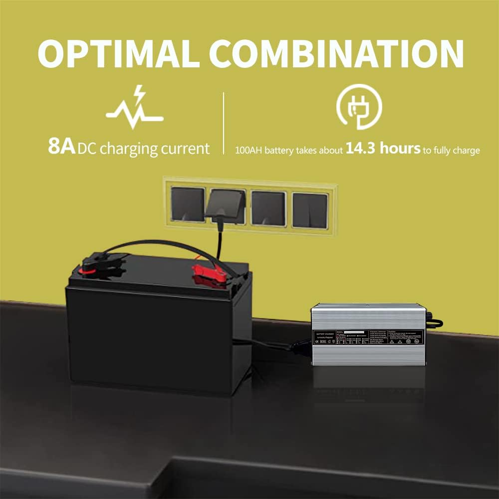 48V / 58.4V 8A Lithium Battery Charger 110V 120V 500W with Cooling Fan and Alligator Clip Output Lifepo4 Charger Multiple Protection Functions for 16S 48V Lifepo4 Battery