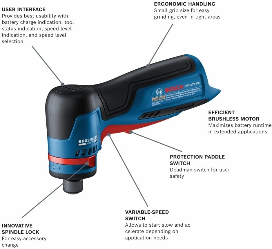 Bosch GWG12V-20SN 12V Max Brushless 1/4 In. Right Angle Die Grinder