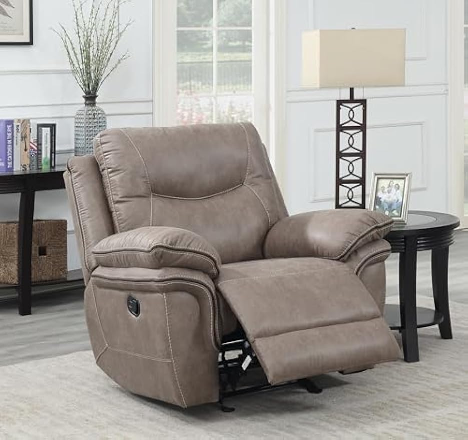 Steve Silver Co Isabella Manual Recliner Chair, Double Pillowtop Padded Arms, Living Room, Bedroom, Home Theater Seating, Apartment, Reclining Single Sofa, 37.4" D x 43" W x 42" H, Sand/Brown