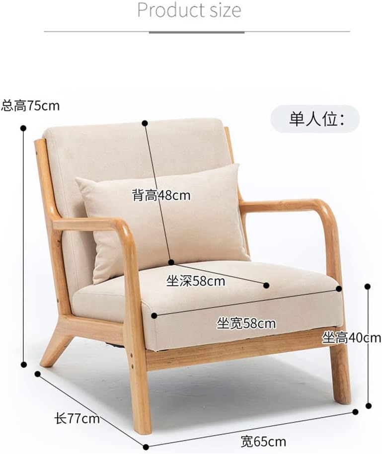BTZHY Recliner Chair,Leisure Chair Solid Wood Armrest Accent Chair Fabric Upholstered Wooden Lounge Chair Modern Living Room Chairs Arm Chair Reading Chair Comfy Linen Fabric Bedroom Chair