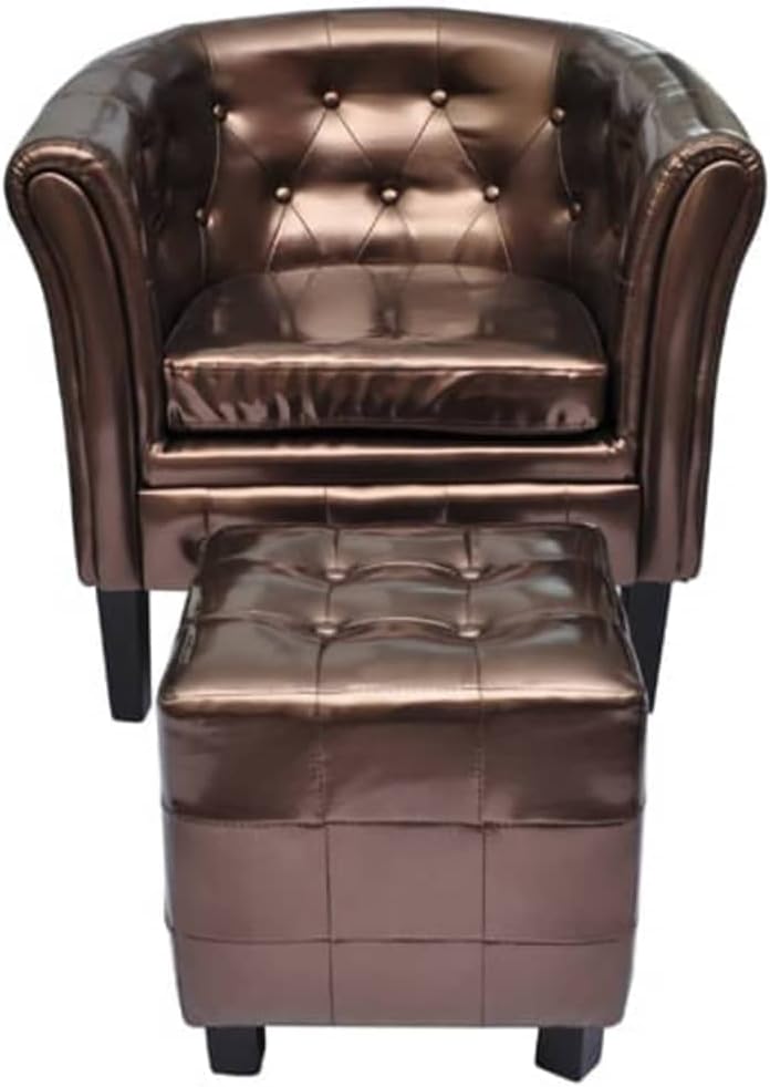 Tub Chair with Footstool Brown Faux Leather Living Room Chairs Lounge Chair Chair for Bedroom Suitable for Bedroom, Living Room, Patio.