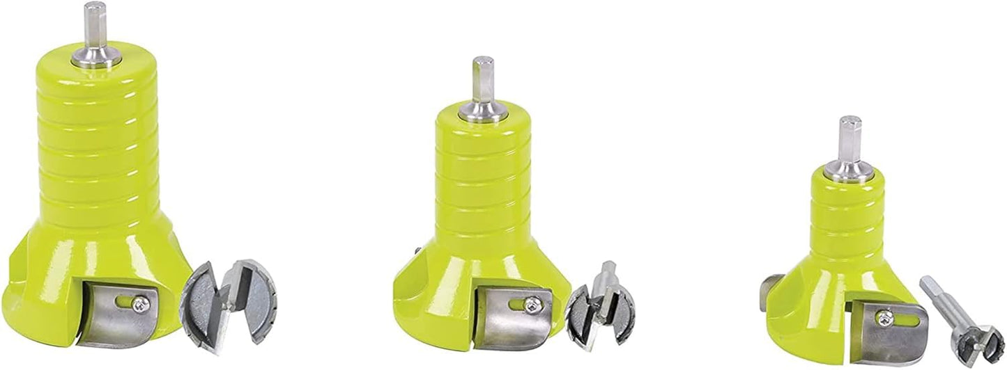 Timber Tuff 3 Piece 1, 1.5, and 2 Inch Die Cast Aluminum Tenon Cutter Set with Matching Forstner Bits for Woodworking, Lime Green