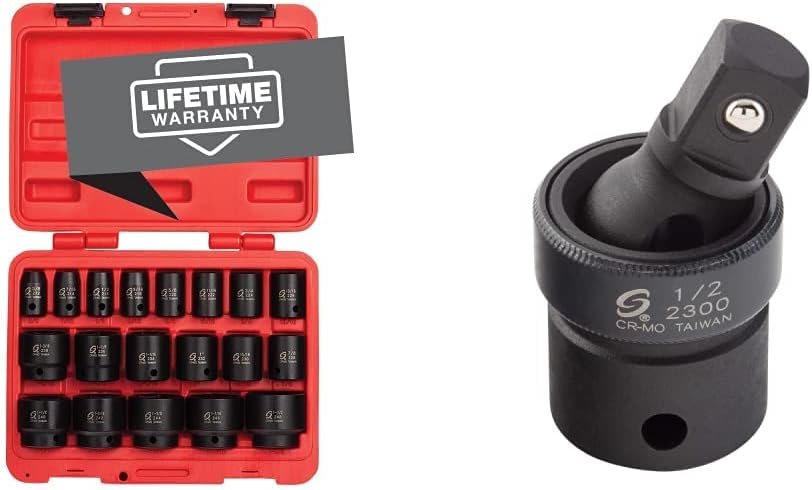 SUNEX TOOLS 2640, 1/2 Inch Drive Impact Socket Set, 19-Piece, SAE, 3/8 Inch – 1-1/2 Inch, Cr-Mo Alloy Steel, Radius Corner Design, Dual Size Markings, Heavy Duty Storage Case, Meets ANSI Standards