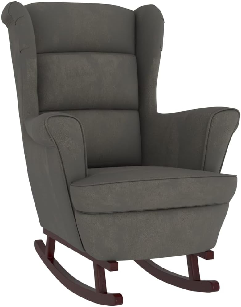 vidaXL Yellow Velvet Rocking Chair with Solid Rubber Wood Legs - Comfortable Seating for Living Room, Lounge Area