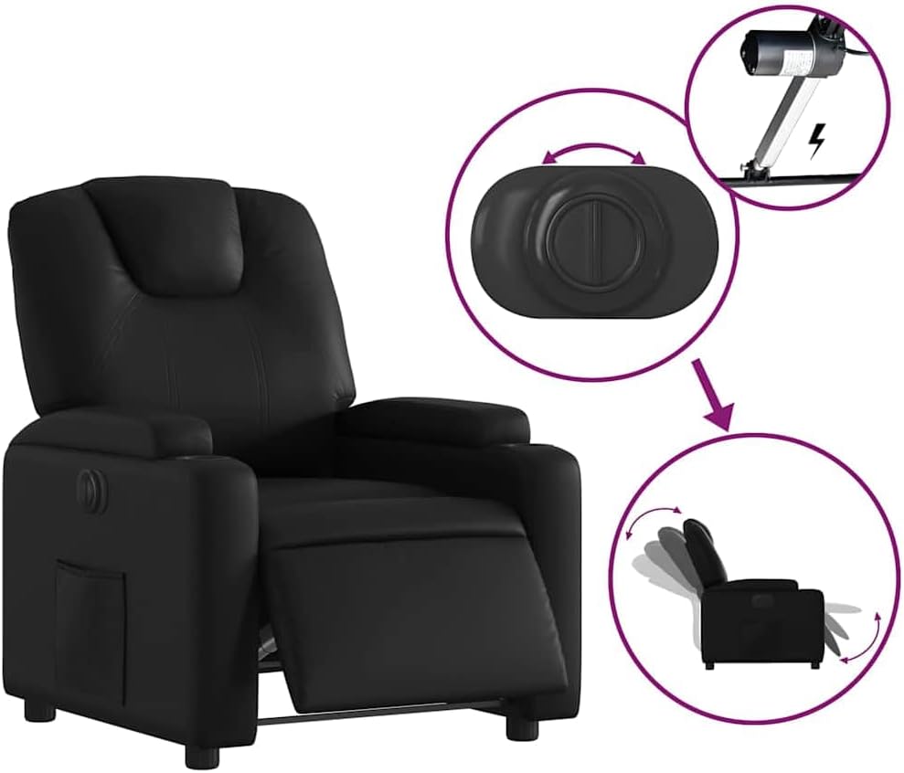 vidaXL Black Faux Leather Electric Recliner Chair - Motorized Reclining Armchair with Cup Holders for Living Room/Office