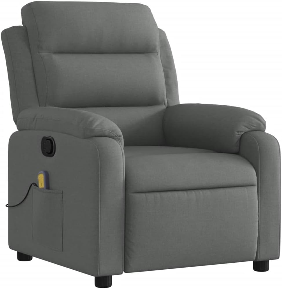 vidaXL Dark Gray Fabric Massage Recliner Chair – Manual Recline, 6-Point Vibrating Massage, Thick Padded Seat, Side Pocket, Solid Wood/Metal Frame, Ideal for Living Room/Bedroom