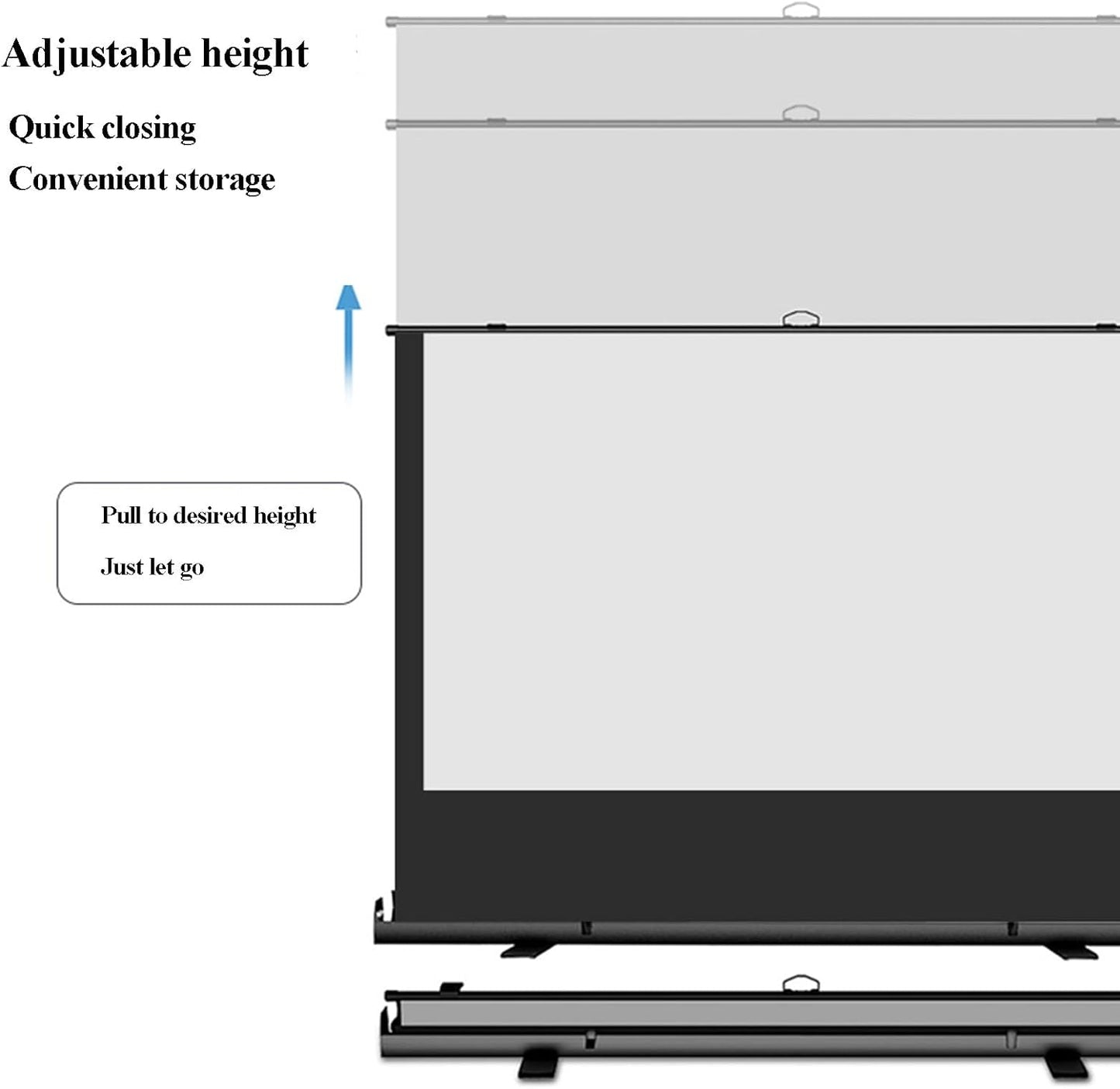 60/72/80 Inch Manual Pull Up Projector Screen 16:9 Floor Standing Projector Screens with Stand, Portable and Retractable Video Projection Screen for Indoor Outdoor(72in/16:9)