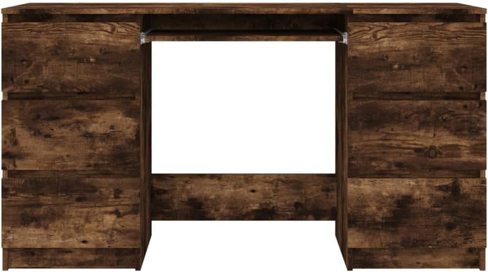 vidaXL Desk, Home Office Furniture Computer Desk, Standing Desk with Storage Drawers, Writing Desk, Modern Style, Smoked Oak Engineered Wood