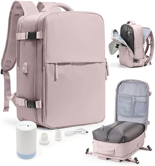 Vacuum Seal Travel Backpack with Air Pump Compression Vacpack Waterproof Carry On Backpack for Travel Women men with Vacuum System Laptop Airlines Approved Daypack Space Saver Bags Black
