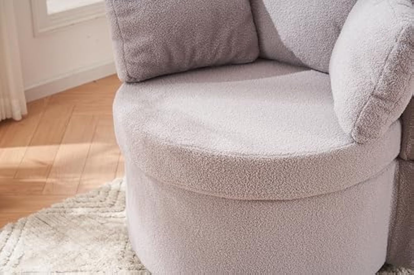 Teddy Fabric Swivel Chair with Storage, 360° Swivel, Back Cushion, Modern Living Room Chair, Light Gray, 31.5W x 33.9D x 26H in