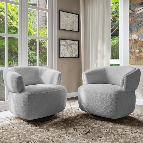 Swivel Accent Chair, Fully Assembled Round Barrel Chairs, Oversized Upholstered Armchair with 360-Degree Base, Modern Club Chair for Living Room, Bedroom, Office, Grey