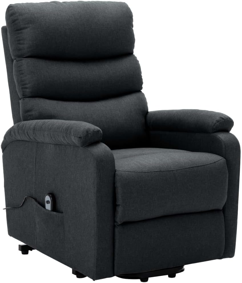 "vidaXL Dark Gray Fabric Stand-Up Chair - Power Lift Recliner with 3 Position Adjustment - Wide Armrests, Durable Construction, Ideal for Elderly, Living Room, Lounge, Bedroom"