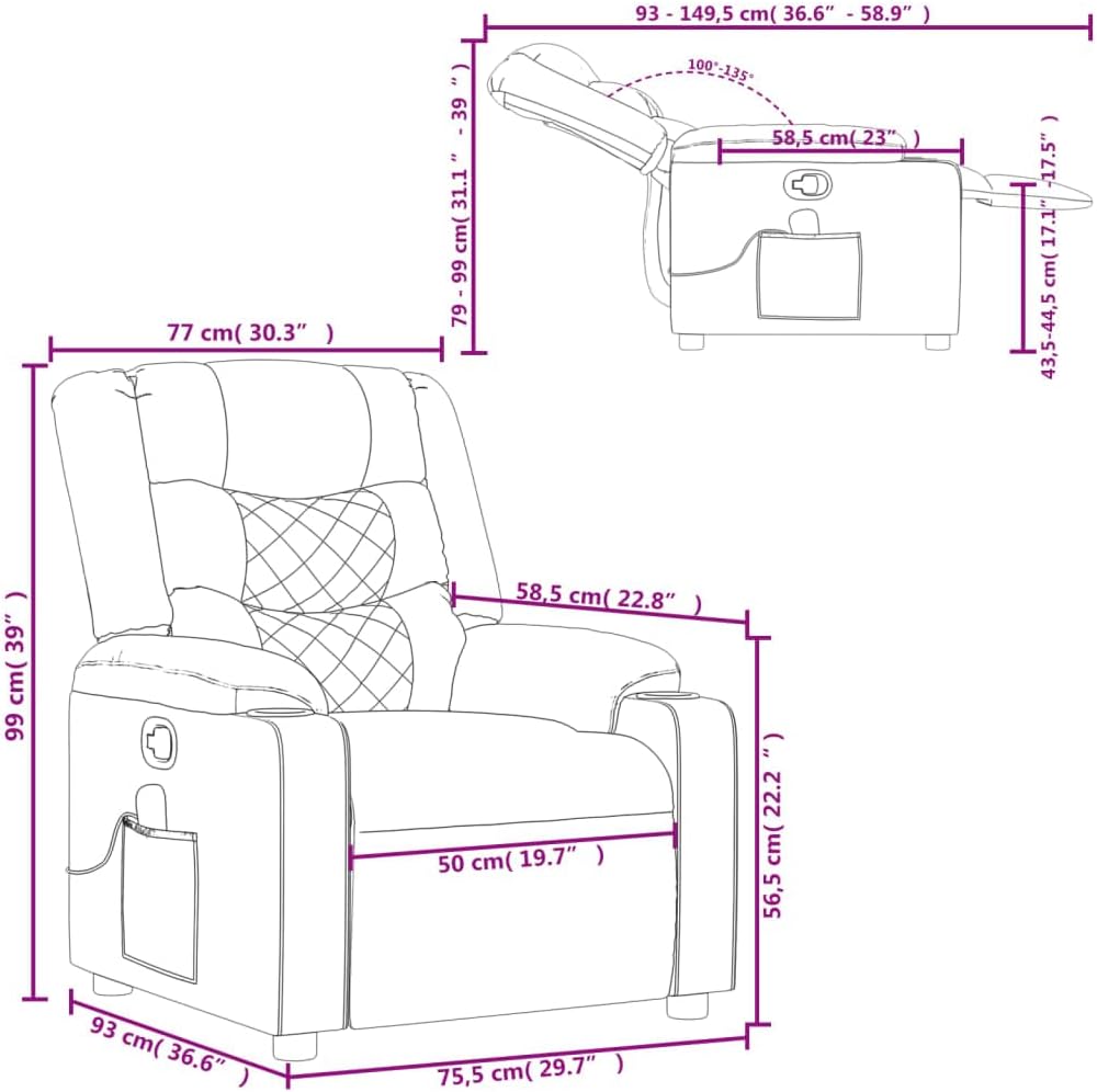 vidaXL Black Fabric Massage Recliner Chair - Manual Reclining, Vibration Massage, Cup Holders for Comfort in Living Room/Lounge