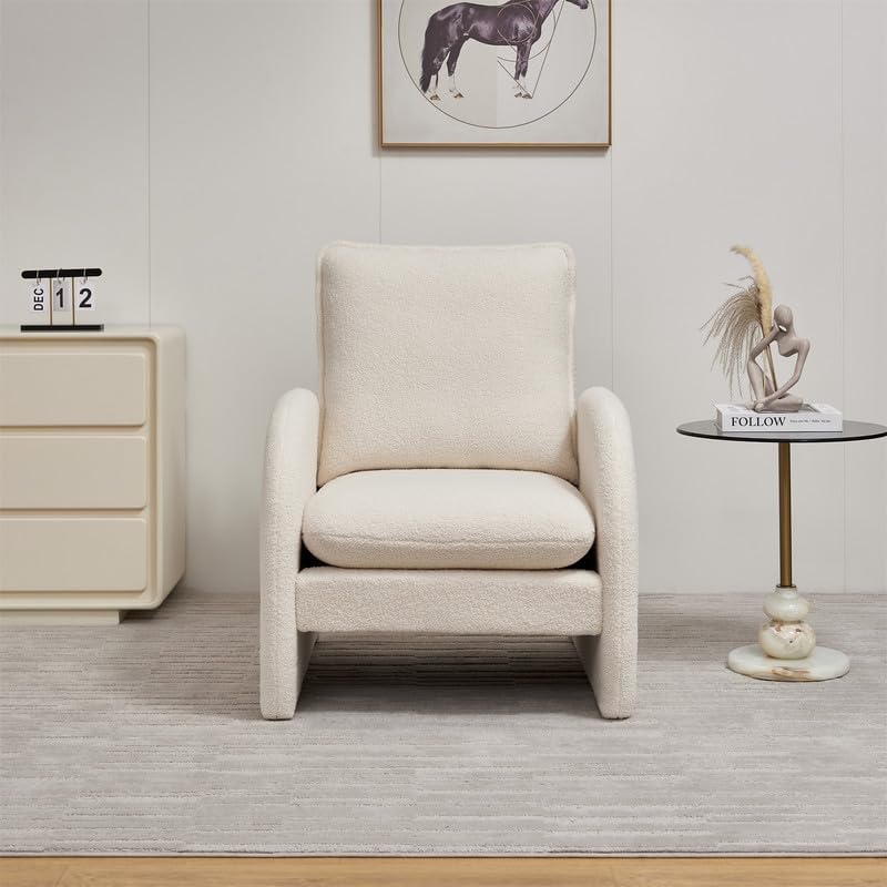 Accent Chair, Accent Chairs for Living Room with Backrest & Armrest, Upholstered Living Room Chair in Lamb Fabric, Comfy Armchair Reading Chair for Bedroom, Small Space, Office, Reading Room, Beige