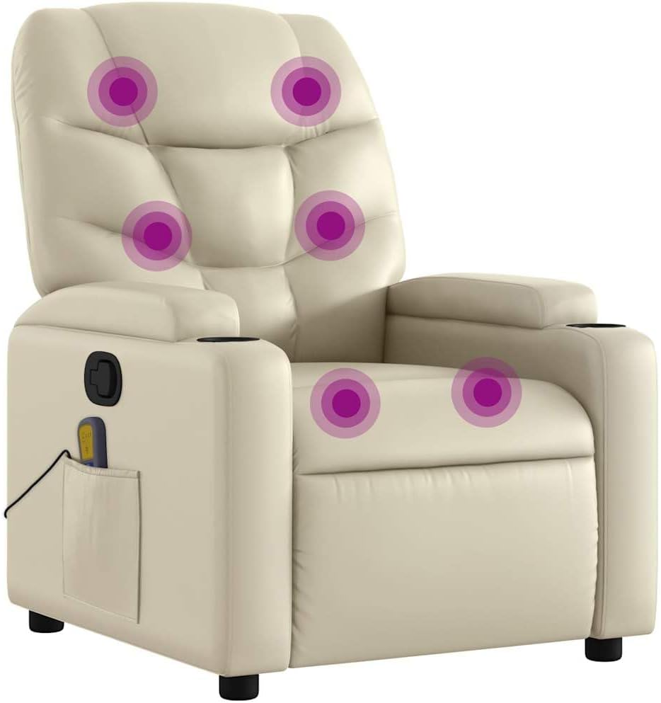 vidaXL Massage Recliner Chair - Gray Faux Leather, Manual Reclining, 6-Point Vibration, Cup Holders, Living Room Seating