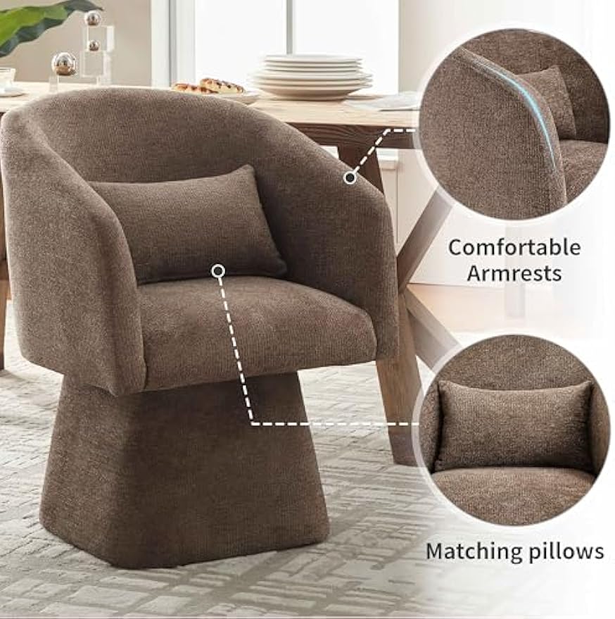 VKNOW Swivel Accent Chair Set of 2, Modern 360°Swivel Barrel Chair with Curve Back Round Arm Chair for Living Room, Bedroom, Reading Room, Brown