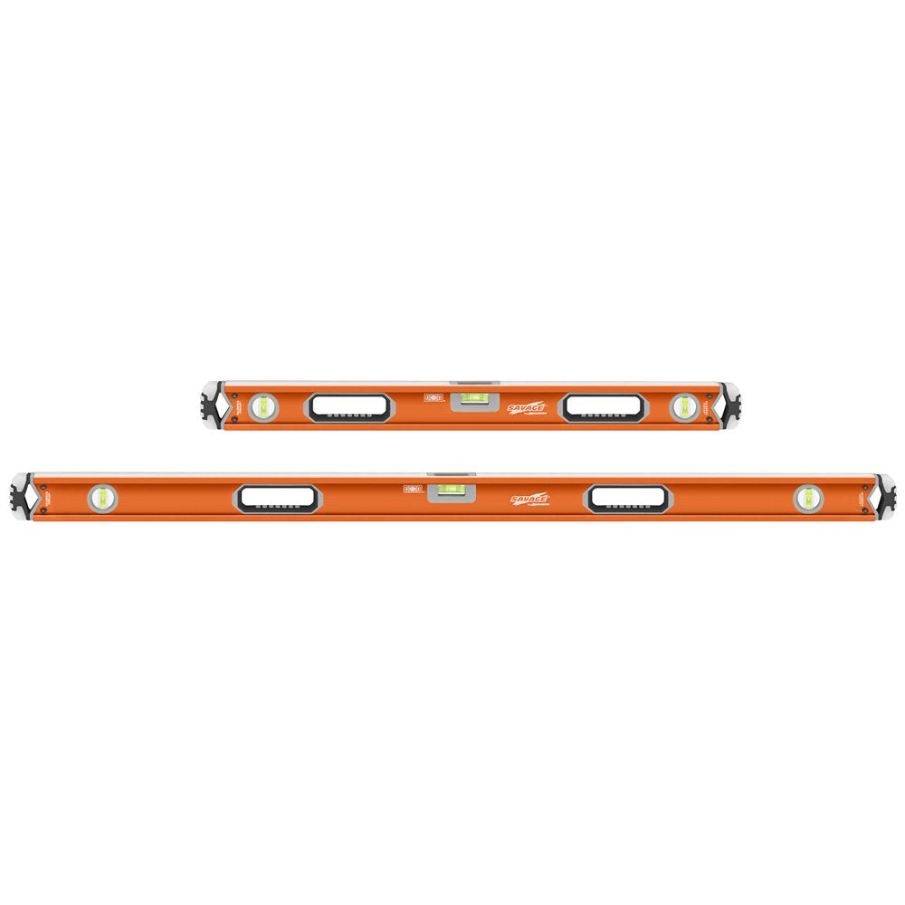 Swanson Tool Co SVB78M 78 inch Savage Magnetic Anodized Aluminum Box Beam Level with Gelshock End Caps and 3 Bubble Vials for 0°/90°/45° Measurements—Contractor Series