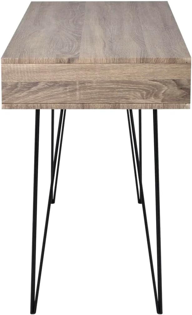 vidaXL Desk with 2 Compartments, Gray - Spacious Rectangular Tray Table Desk with Durable MDF Top, Metal Legs and 2 Compartments - Perfect for Home and Office