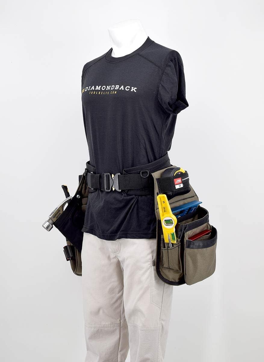 The Diamondback GRRande 2.0 Toolbelt System, Right Handed, Ranger Green, Medium | For Carpenter Framer Roofer | Padded 5 pockets, 13 slots, 2 loops | Holds Drill Bits, Speed Square, Measuring Tape