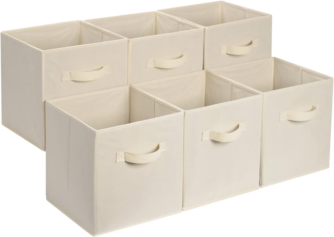 Amazon Basics Collapsible Fabric Storage Cubes Organizer with Handles, Sturdy, Beige, 10.5-x-10.5-x-11-inch, Pack of 6