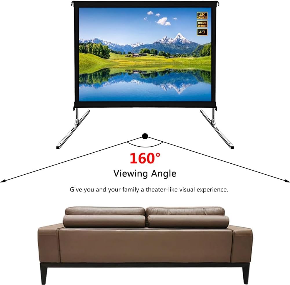 4K HD Portable Projector Screen with Stand and Carry Bag, Aluminum Frame, 4:3 16:9 Outdoor Movie Screen for Camping Backyard Home Theater(120" (16:9))
