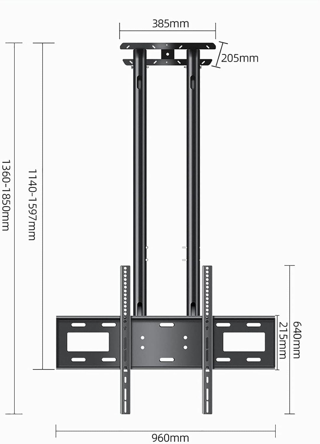 TV Wall Bracket Adjustable Ceiling TV Mount Bracket, 2 Post Single Sn TV Mount, VESA Max 900x600mm for 26-70 inch TVs