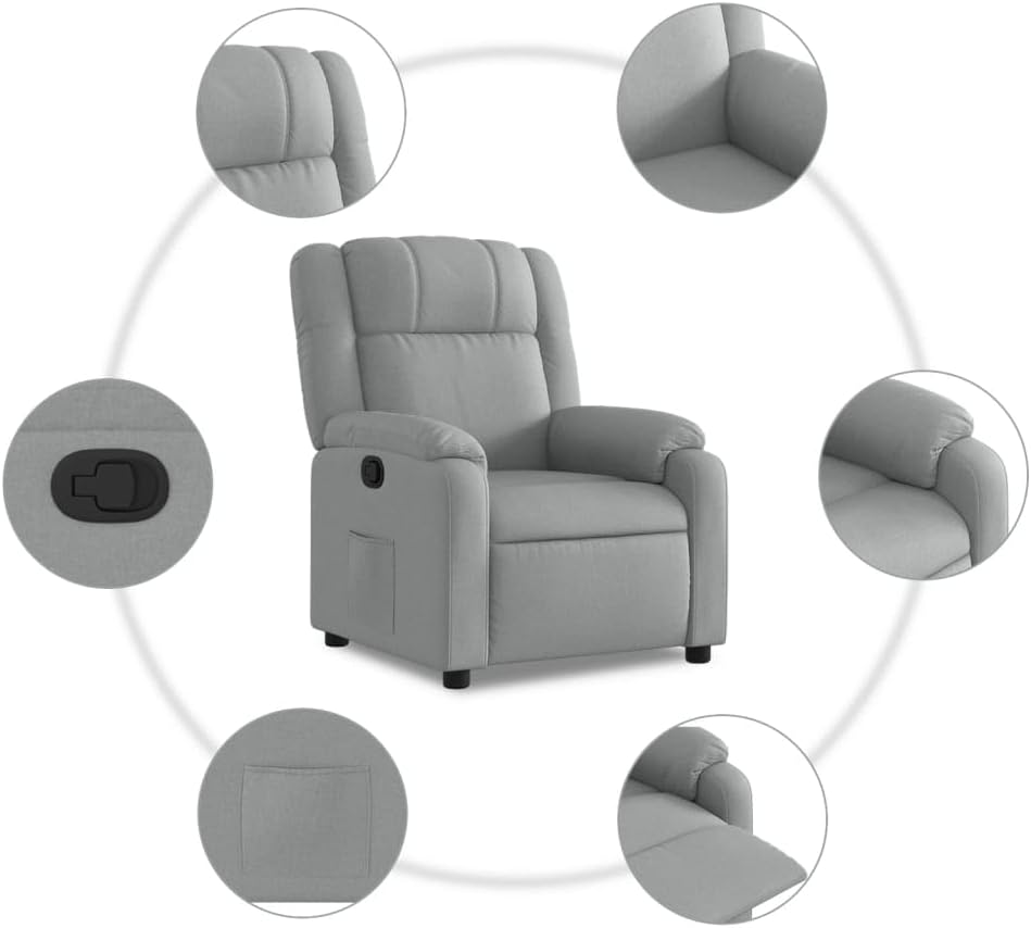 vidaXL Adjustable Wingback Recliner Chair - Light Gray Fabric, Manual Recline, Foam Padding, Lounge Armchair for Living Room, Elderly Support