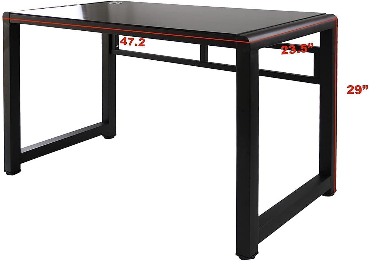 TY ARTS & CULTURE Computer Desk 47.2" Tempered Glass Desk Study Writing Table Personal Workstation Home Office Desk, Modern PC Laptop Desk USB Accessory Attribute Professional Office Desk Black Desk