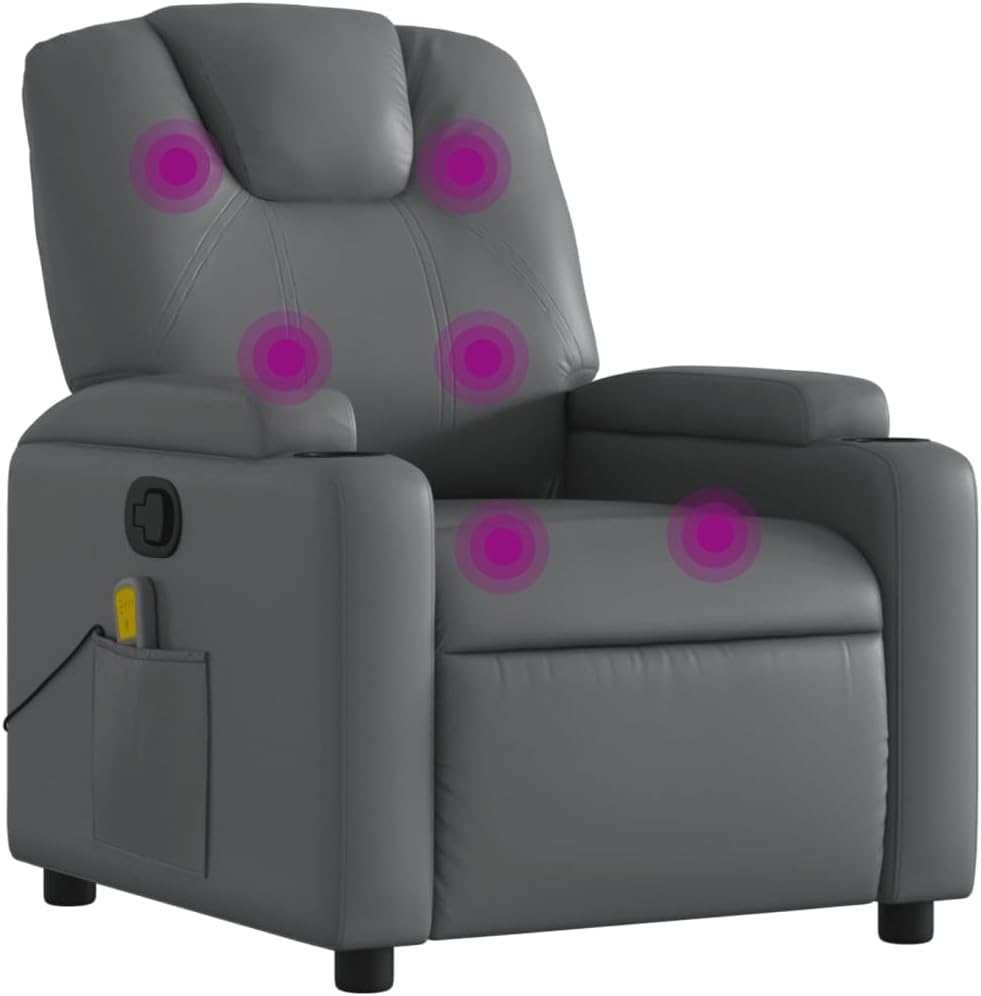 vidaXL Manual Recliner Chair for Living Room, Adjustable Recliner with Padded Seat & Backrest, Home Theater Seating with Side Pocket & Cup Holders, Cream Leather