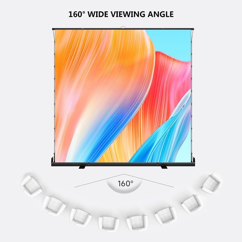 60/72/80/92in 4K HD Movie Screen with Adjustable Height, 3D Ultra HD Floor Pull Up Scissor Backed Projector Screen for Outdoor Indoor(72 Inch)