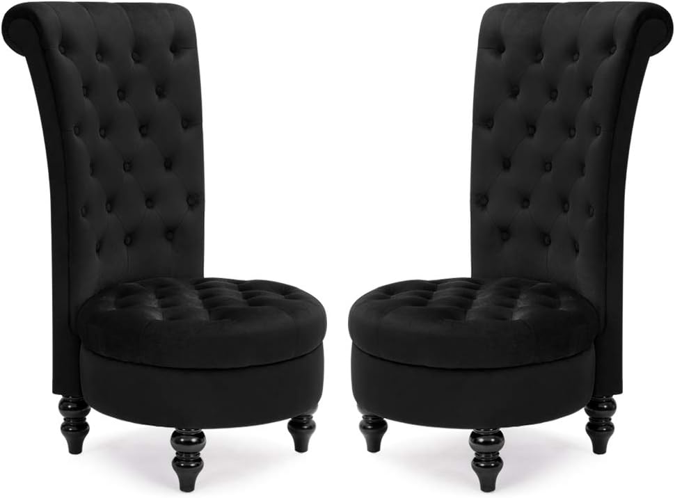 AVAWING Throne Royal Chair Set of 2 for Living Room, Button-Tufted Accent Armless High Back Chair with 24.6 Inch Larger Seat, Thick Padding and Rubberwood Legs, Mysterious Black