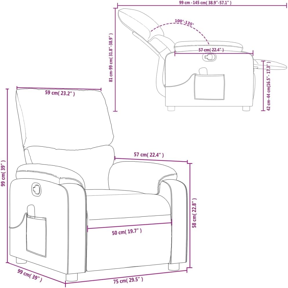 vidaXL Massage Recliner Chair/Cream Fabric Vibration Reclining Seat with Handle/Footrest/Armrests for Living Room/Bedroom/29.5" x39 x39 W/D/H