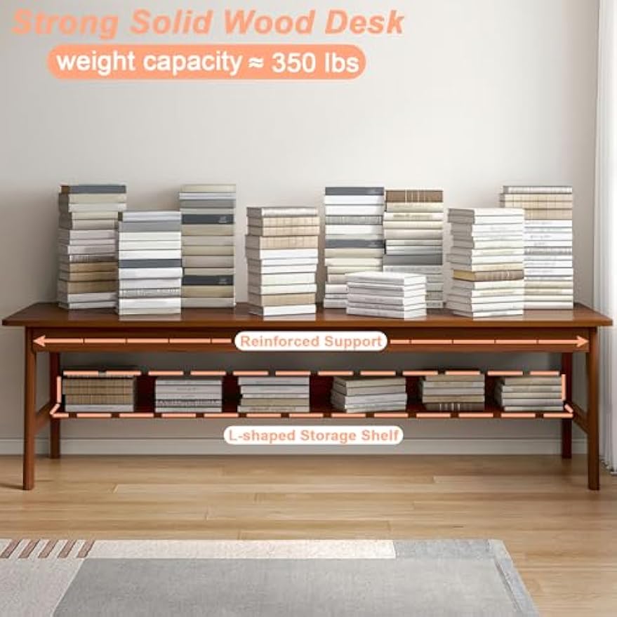 Solid Wood Desk, 63' Mid-Century Modern, Writing Desk, Home Office Workstation