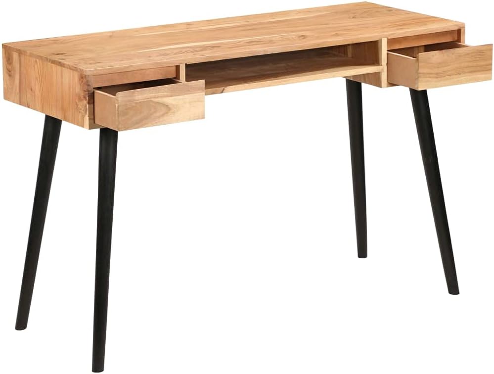 vidaXL Solid Acacia Wood Writing Table with Drawers and Shelf, 46.5"x17.7"x29.9", Easy-to-Assemble Home Office Desk with Unique Grain Design