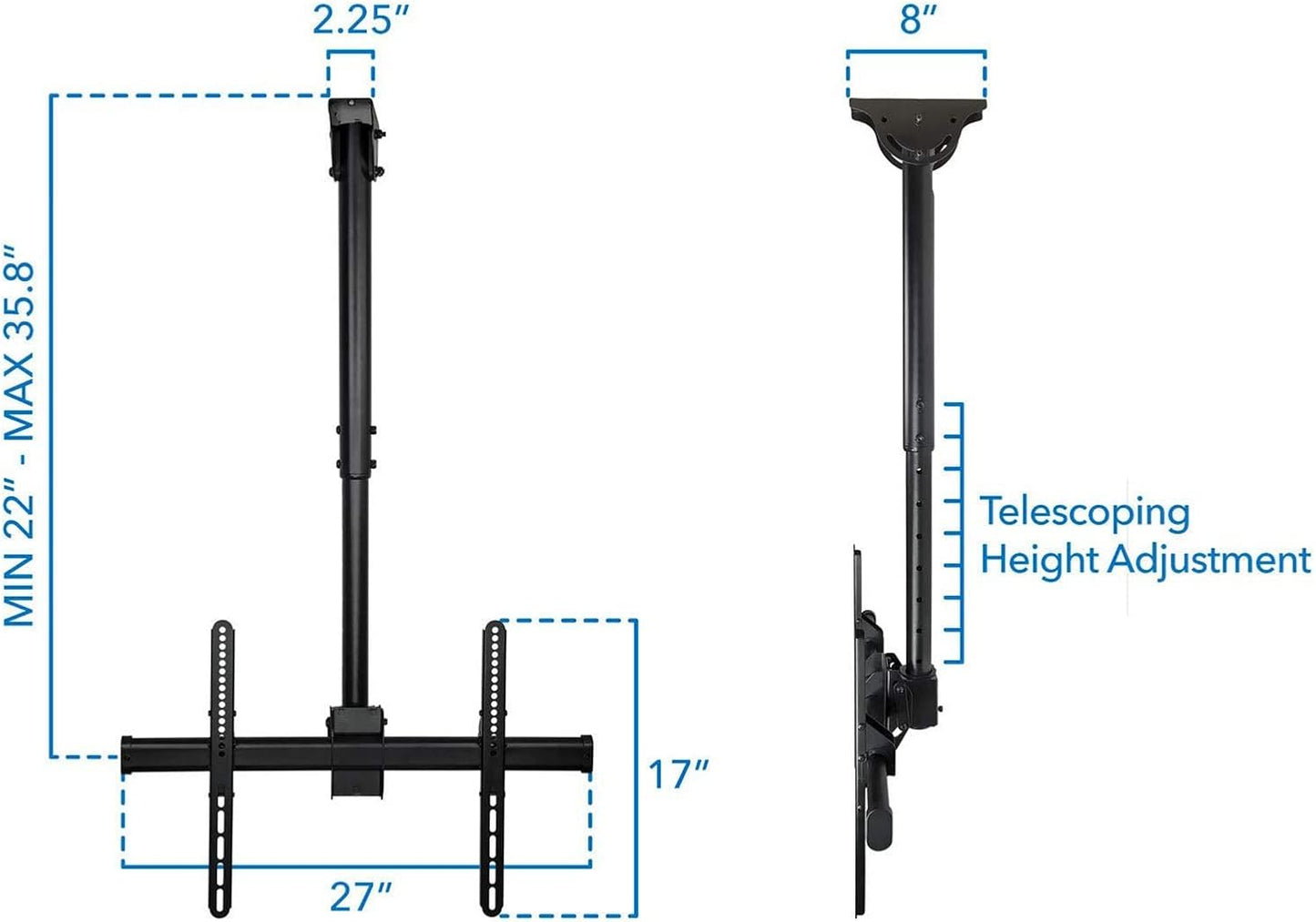 Universal TV Stand Adjustable TV Ceiling Mount Bracket - TV Wall Mount Bracket Fits 32-65 Inch 4K TVs, Adjustable Height Telescoping Tilt and Swivel Flat Sn Display, Black (Size : 100cm- (60cm)